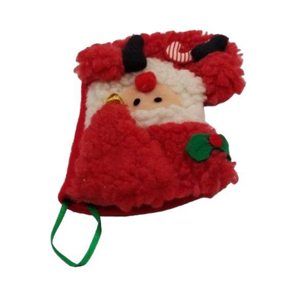 Santa Candy Cane & Snowman Broom Christmas Polyester Stocking Set Small 6" VTG - Picture 5 of 10